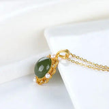 Sterling Silver Hetian Gray Jade Pearl Pendant Small Flower Necklace