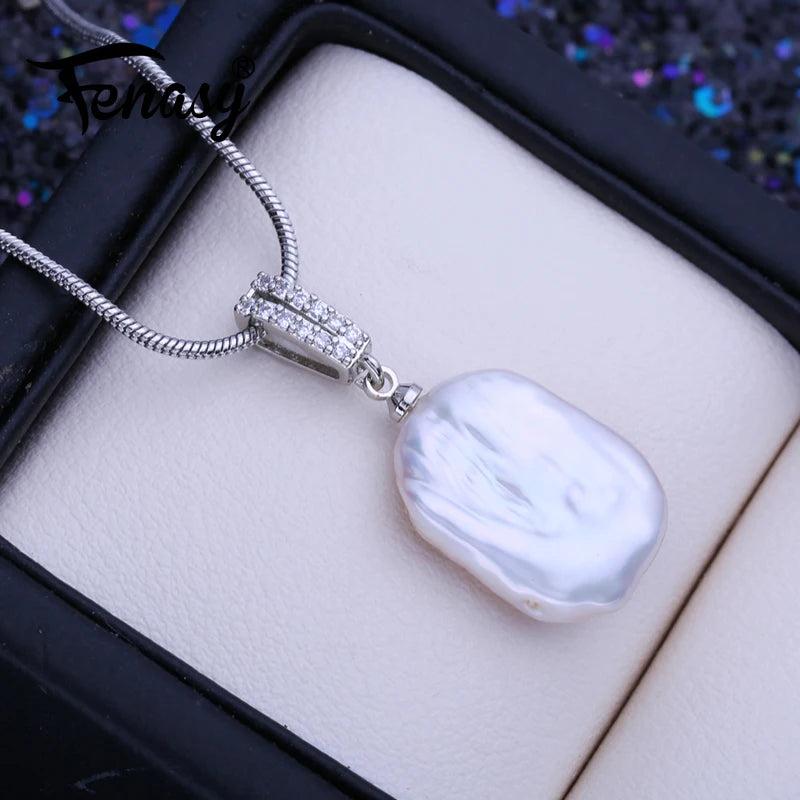 Baroque 12-16mm Pearl Necklace Silver Pendant Gift