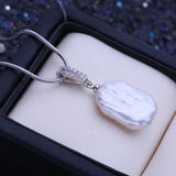 Baroque 12-16mm Pearl Necklace Silver Pendant Gift