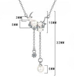 925 Silver Synthesis Pearl Tassel Moon Choker Necklace Birthday Gift