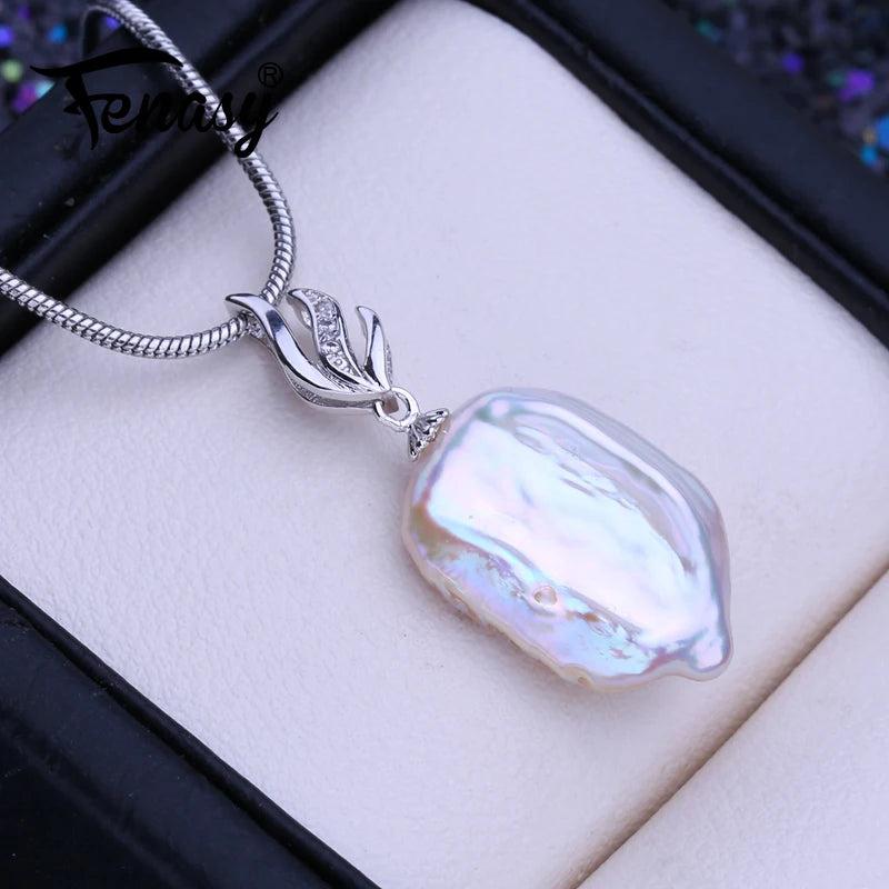 Baroque Pearl Necklace Silver Pendant Birthday Gift
