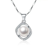 Pearl Zircon Pendant Necklace 925 Silver Wedding Accessory Women Bridal Gift