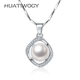 Pearl Zircon Pendant Necklace 925 Silver Wedding Accessory Women Bridal Gift