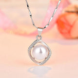 Pearl Zircon Pendant Necklace 925 Silver Wedding Accessory Women Bridal Gift