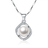 Pearl Zircon Pendant Necklace 925 Silver Wedding Accessory Women Bridal Gift