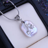 Natural Baroque Pearl Pendant Necklace Silver Flower Pendant
