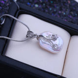 Natural Baroque Pearl Pendant Necklace Silver Flower Pendant