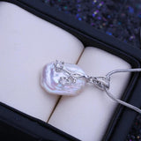 Natural Baroque Pearl Pendant Necklace Silver Flower Pendant