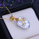 Natural Baroque Pearl Pendant Necklace Silver Flower Pendant