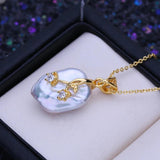 Natural Baroque Pearl Pendant Necklace Silver Flower Pendant