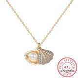 925 Silver Freshwater Pearl Shell Necklace Pendant Women Jewelry