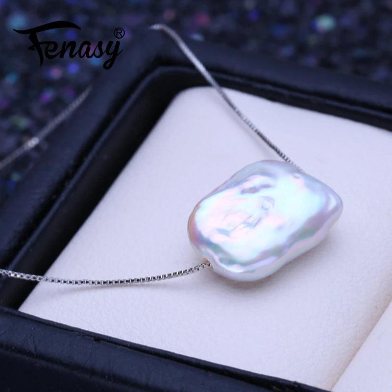 Baroque Pearl Pendant Necklace Silver Classic Birthday Gift