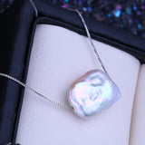 Baroque Pearl Pendant Necklace Silver Classic Birthday Gift