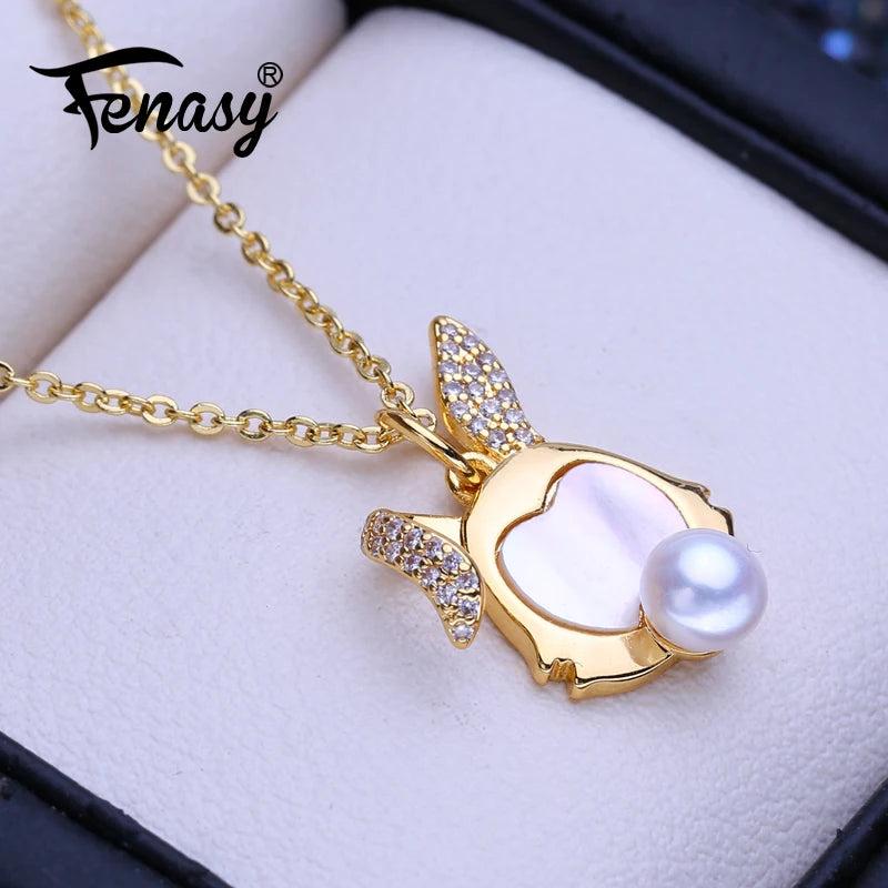 Freshwater Pearl Necklace Animal Pendant Chain Party Jewelry