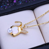 Freshwater Pearl Necklace Animal Pendant Chain Party Jewelry