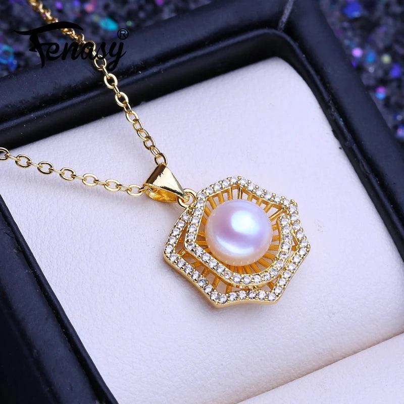 Freshwater Pearl Necklace Flower Pendant Chain Party Jewelry Anniversary Gift