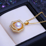 Freshwater Pearl Necklace Flower Pendant Chain Party Jewelry Anniversary Gift