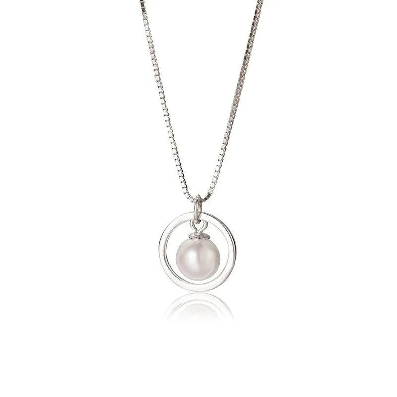 925 Silver Necklace Women Pearl Pendant Wedding Gift