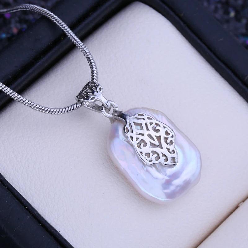 Freshwater Baroque Pearl Necklace with Silver Flower Pendant