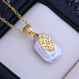 Freshwater Baroque Pearl Necklace with Silver Flower Pendant