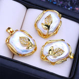 Big Baroque Pearl Pendant Necklace Flower Pendant Gift