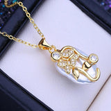 Big Baroque Pearl Necklace w/ Butterfly Pendant Birthday Gift