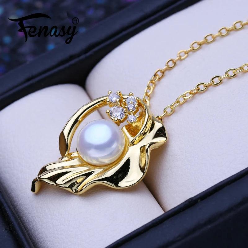 Freshwater Pearl Necklace Flower Pendant Chain Party Jewelry Gift