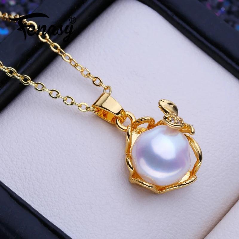 Freshwater Pearl Necklace Flower Pendant Jewelry Gift