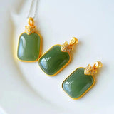 Hetian Jade Leopard Head Pendant Necklace Chinese Retro Charm Silver Jewelry