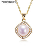 ZHBORUIN Square Pearl Pendant 100% Real Natural Pearl Necklace