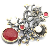 Neo-Gothic Octopus Pendant with Red Ruby, Tanzanite, Morganite & Pearl