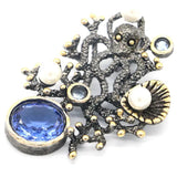 Neo-Gothic Octopus Pendant with Red Ruby, Tanzanite, Morganite & Pearl