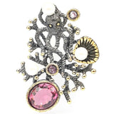 Neo-Gothic Octopus Pendant with Red Ruby, Tanzanite, Morganite & Pearl