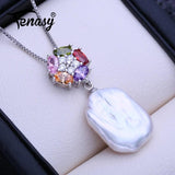 Baroque Pearl Pendant Necklace Silver Flower Party Jewelry