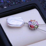 Baroque Pearl Pendant Necklace Silver Flower Party Jewelry