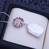 Baroque Pearl Pendant Necklace Silver Flower Party Jewelry