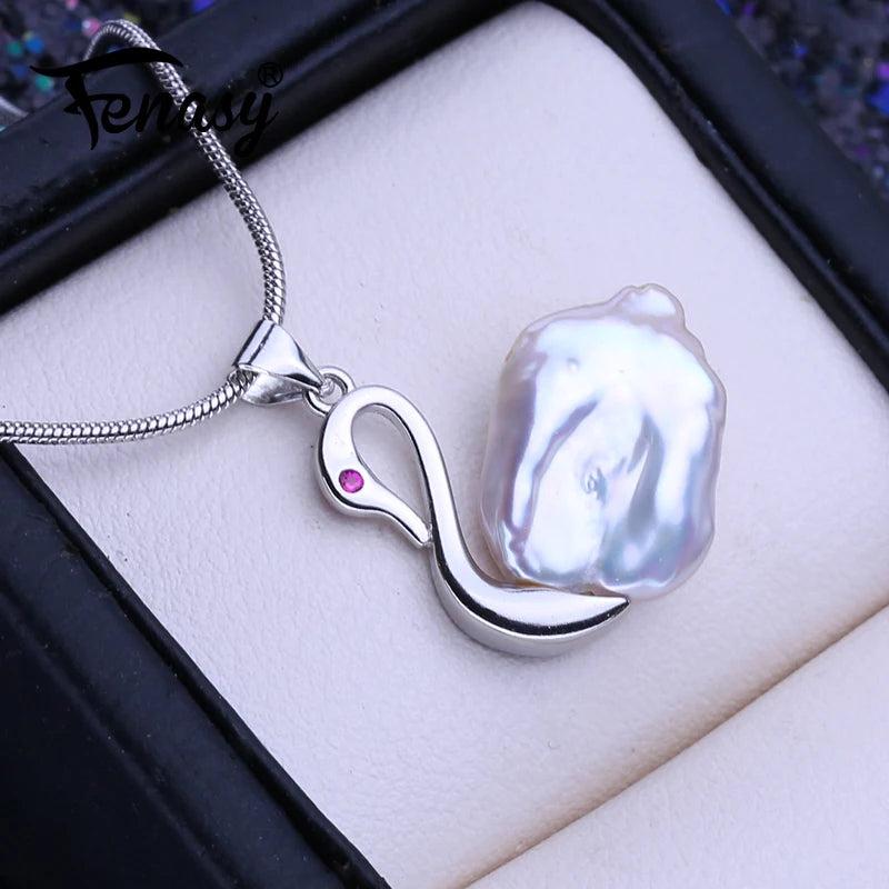 Natural Freshwater Baroque Pearl Necklace Silver Animal Pendant