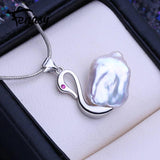 Natural Freshwater Baroque Pearl Necklace Silver Animal Pendant