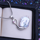Natural Freshwater Baroque Pearl Necklace Silver Animal Pendant
