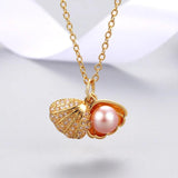 Natural Freshwater Pearl Shell Pendant Necklace, Retro Women's Gift