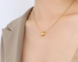 Golden Rhombus Cross Circular Bead Pendant Necklace for Women