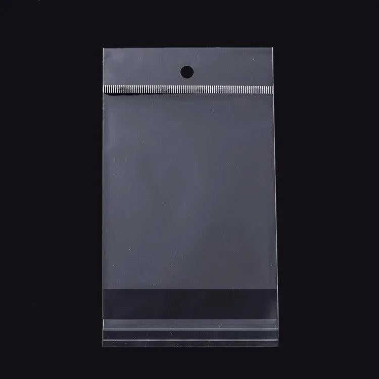 200pcs Transparent Hanging Hole Plastic Bags Self-adhesive Packaging Bags