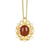 Natural South Red Chalcedony Pearl Pendant Necklace Chinese Retro Palace Women's