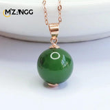 S925 Green Agate Round Pearl Jade Pendant Necklace for Women