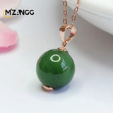 S925 Green Agate Round Pearl Jade Pendant Necklace for Women