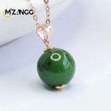 S925 Green Agate Round Pearl Jade Pendant Necklace for Women