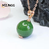 S925 Green Agate Round Pearl Jade Pendant Necklace for Women