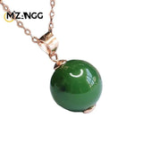 S925 Green Agate Round Pearl Jade Pendant Necklace for Women