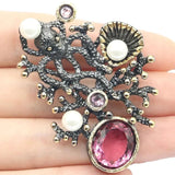 Neo-Gothic Octopus Red Ruby Tanzanite Morganite Silver Pendant