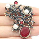 Neo-Gothic Octopus Red Ruby Tanzanite Morganite Silver Pendant
